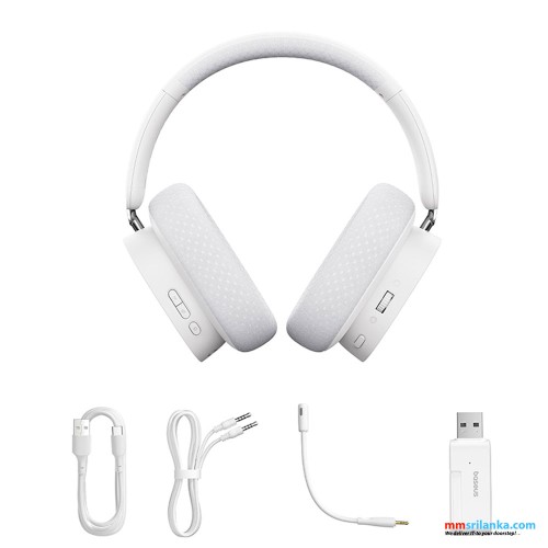 Baseus AeQur GH02 Gaming Wireless Headphones Moon White (Tri Mode connection, RGB light, Mic removable, includes USB & Type C dongels) (6M)